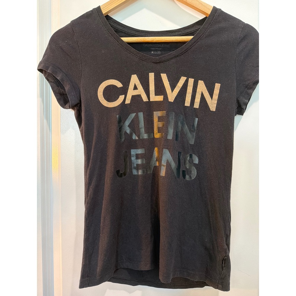 Calvin Klein Jeans Womens XXS Black Graphic Logo Short Sleeve T-Shirt